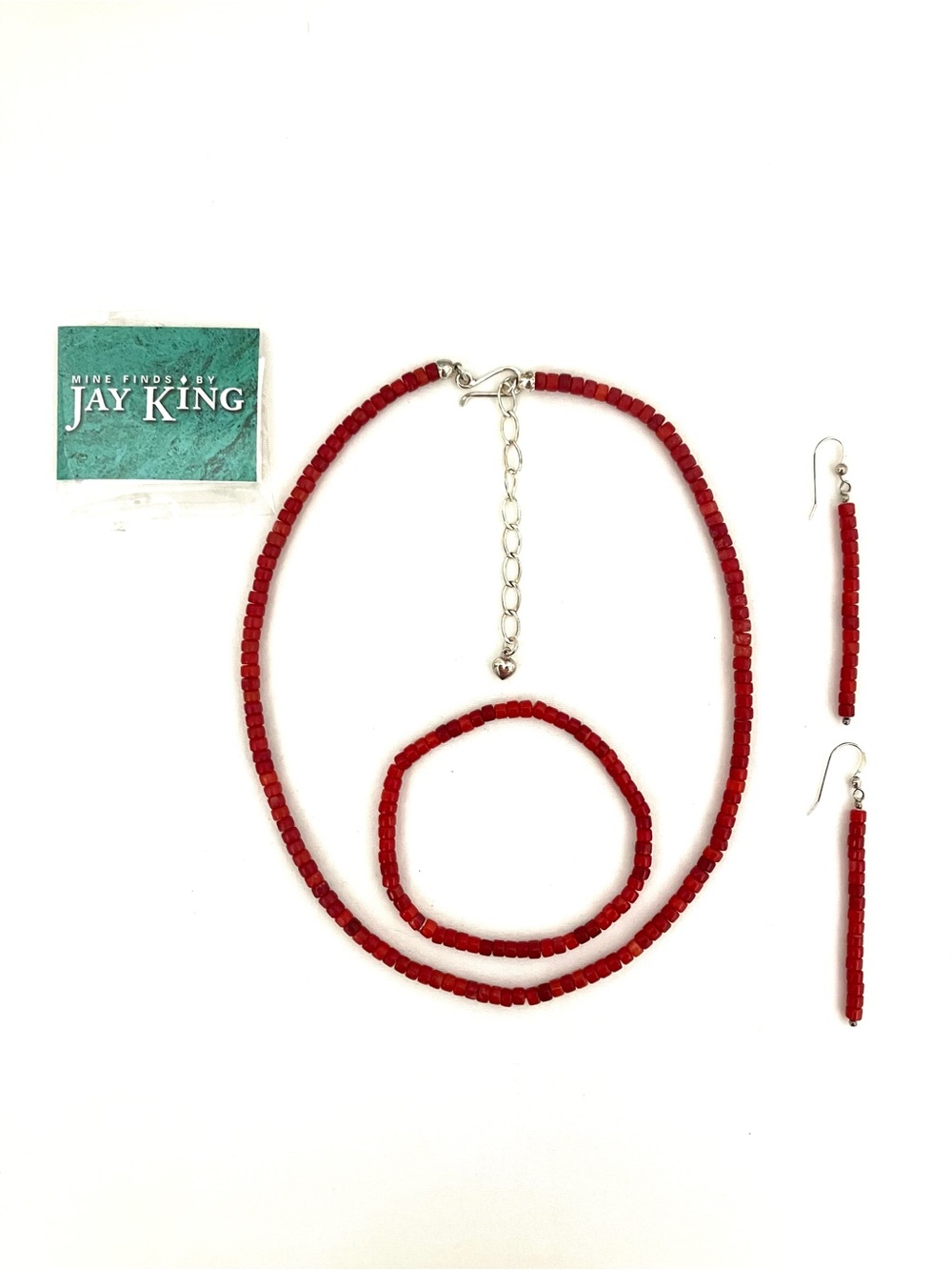 Jay King Red Coral Rondelle Beaded Necklace, Bracelet & Drop Earrings Set